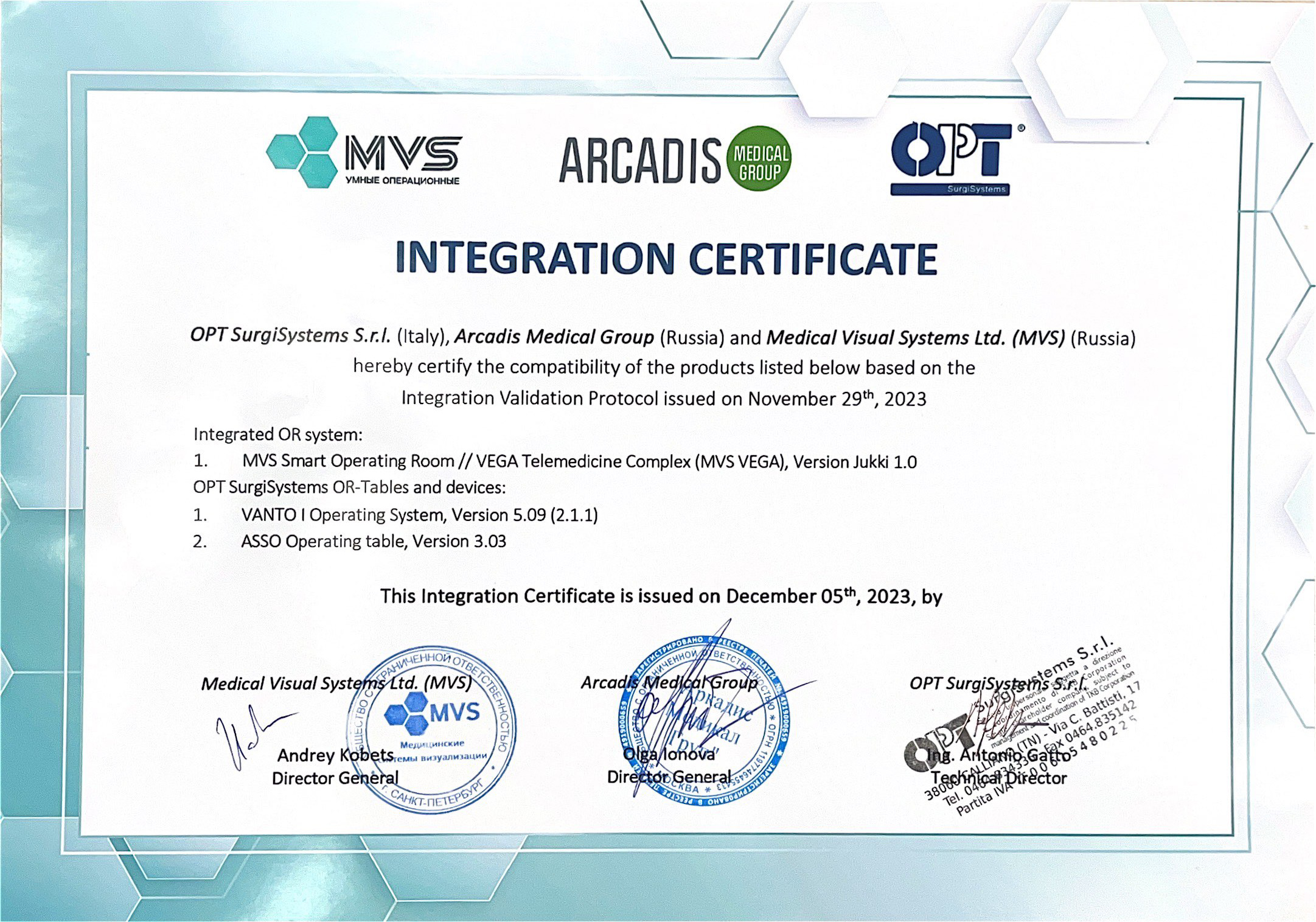 integration certificate